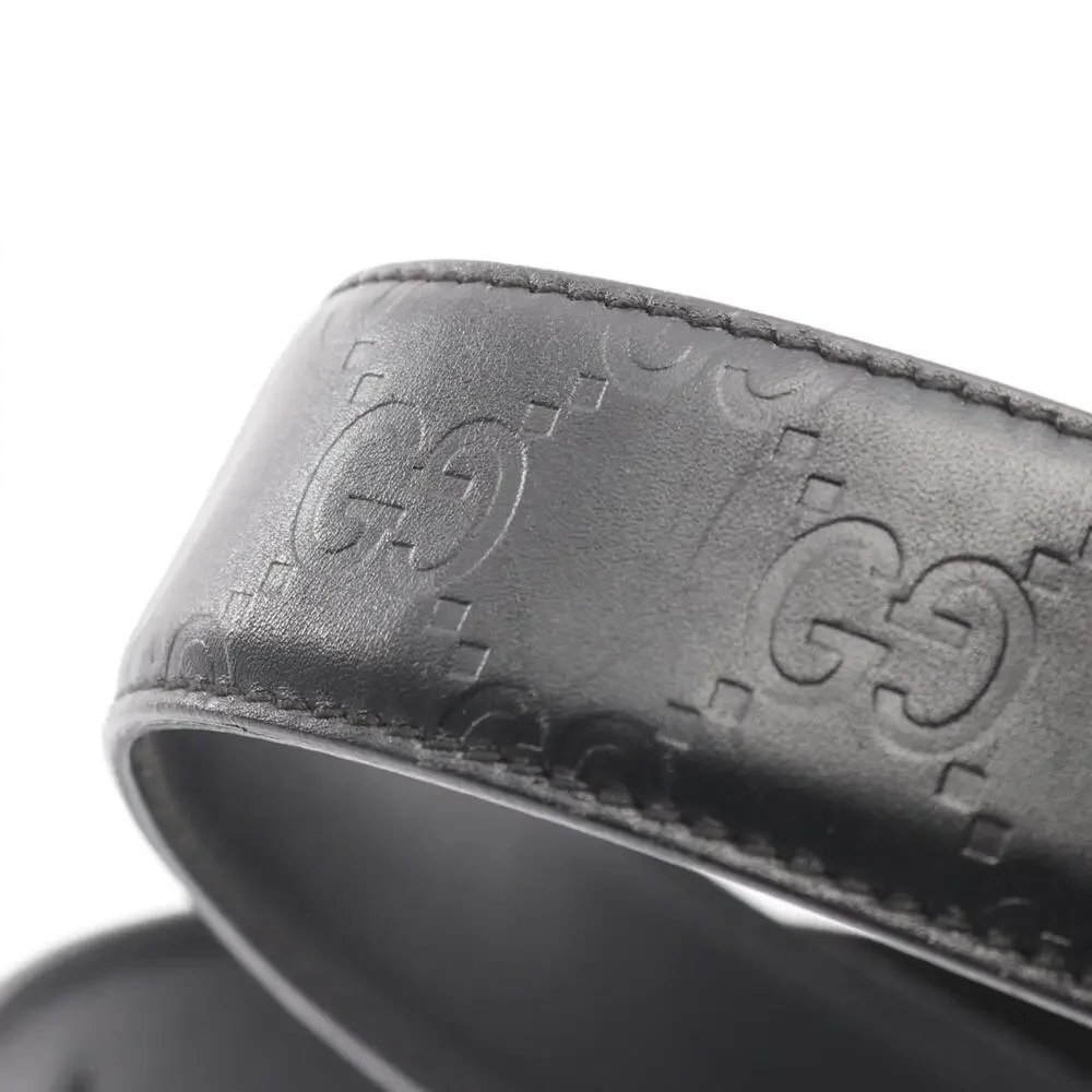 Gucci Black Embossed Leather Belt with Gold-Tone Buckle